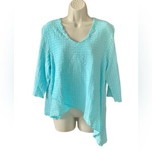 Lulu-B Womens Turquoise Aqua Asymmetrical Tunic Top Size M Lagenlook Vacation